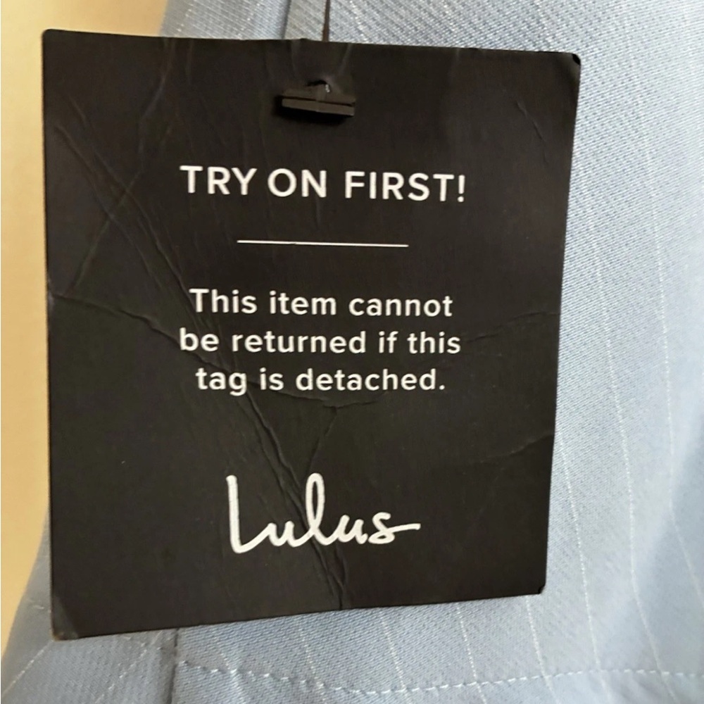 Lulus Blue Pinstriped Collared Mini Dress With Pockets NWT Size L Large - Picture 7 of 11